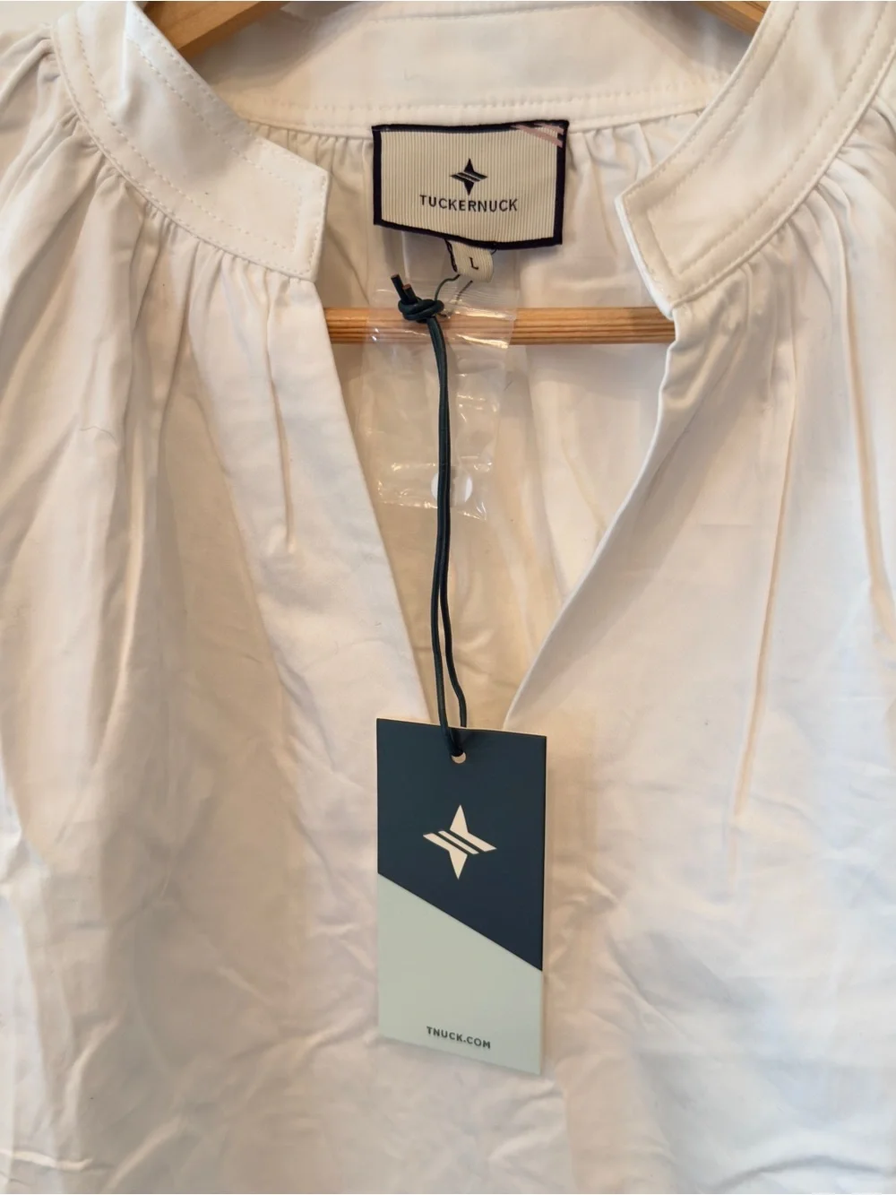 NWT Tuckernuck White Ruthie Split-Neck Puff Sleeve Blouse Size L - Picture 5 of 11